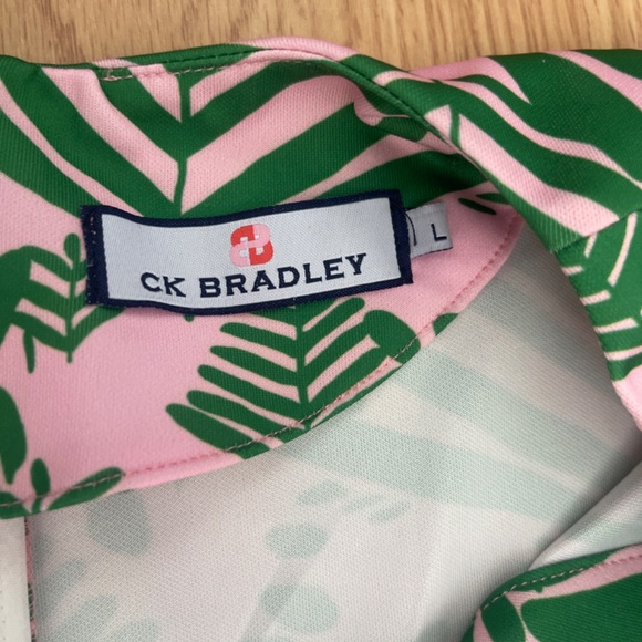 CK Bradley Short Sleeve Pink with Green Leaves Long Dress with Splits Size Large - Picture 4 of 5